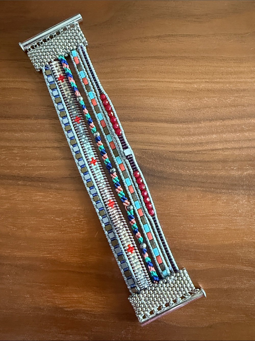 Noonday Collection Multistrand Bracelet in Turquoise & Red with Silver Accents